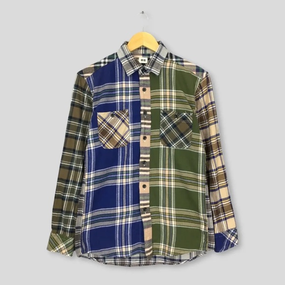 Uniqlo Other - Uniqlo Men's Patchwork Color Block Plaid Flannel Button Down Shirt Size Large